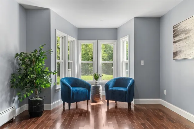 a view of a livingroom with furniture and a potted plant
