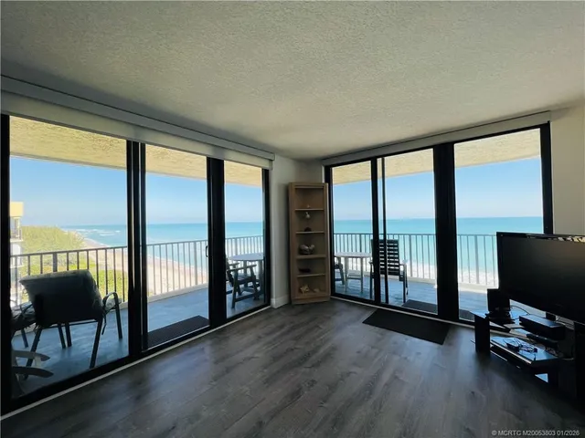 a view of a balcony with an outdoor space
