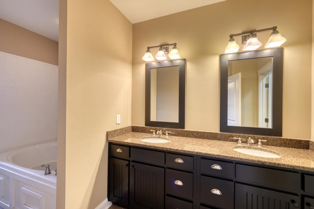 1401 Lakeside Road Hiawassee, GA 30546 - Photo 16 of 46 a bathroom with double sink and a mirror