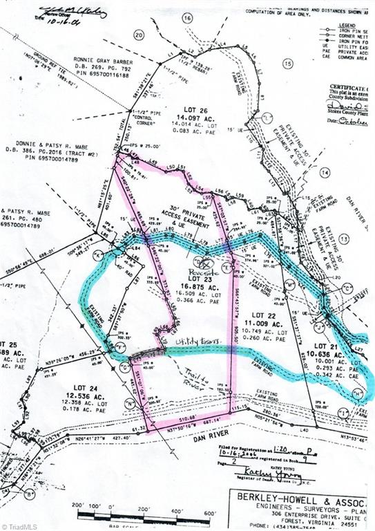 1849 Mission Extension Road Danbury, NC 27016 - Photo 21 of 22 The Recorded Plat with the roads in Blue... See the old woods road down to the river