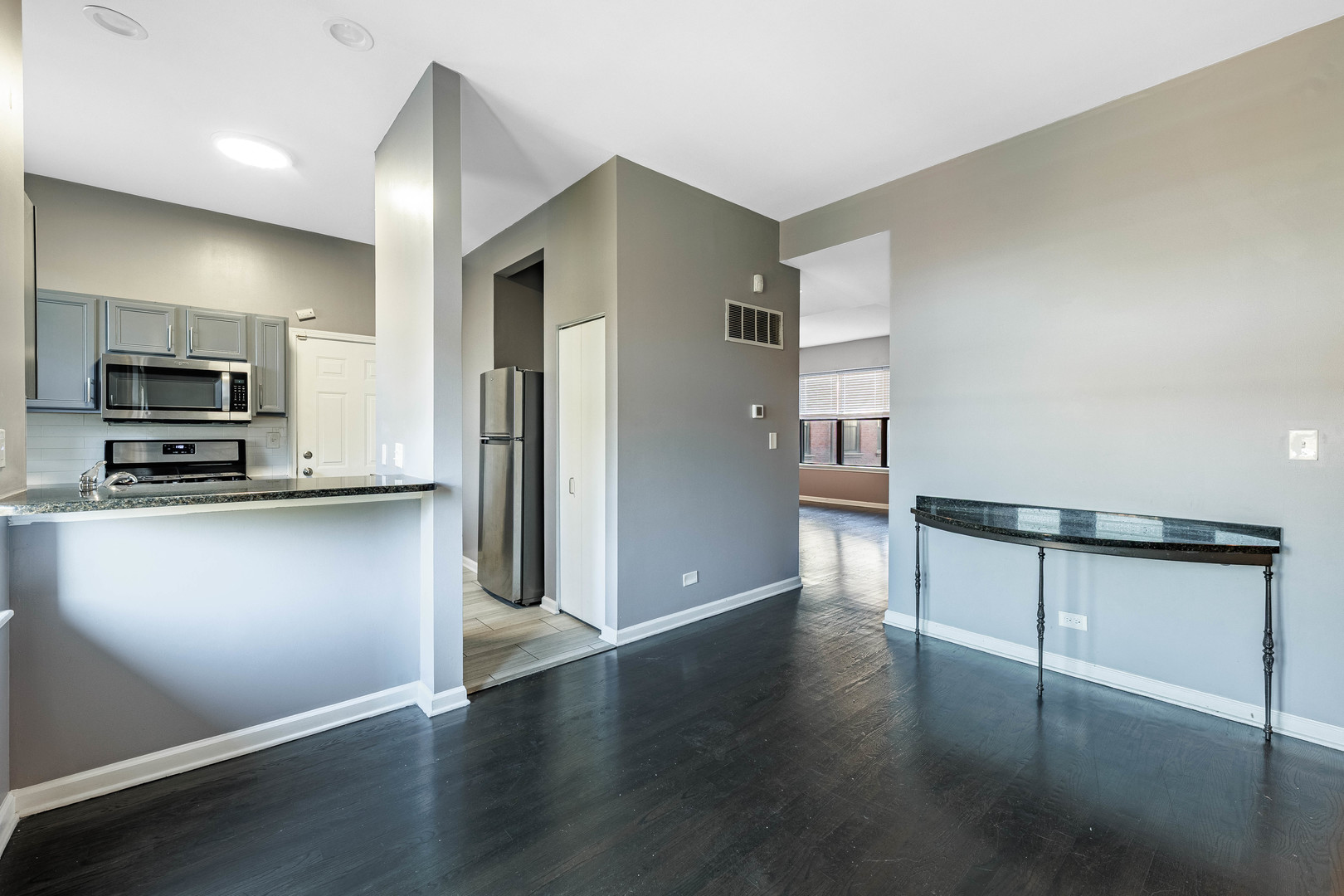 3704 South King Drive, Unit 3C Chicago, IL 60653 - Photo 12 of 26 a view of a kitchen with wooden floor and electronic appliances