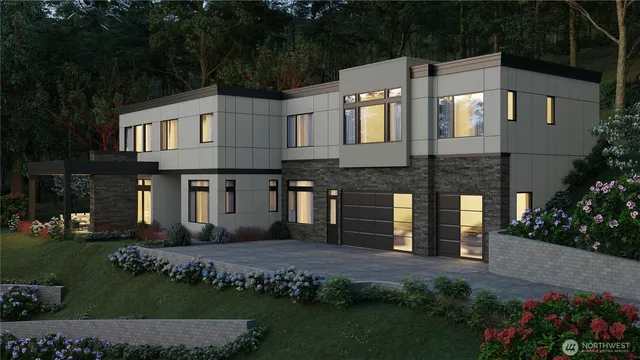 a front view of a house with a garden