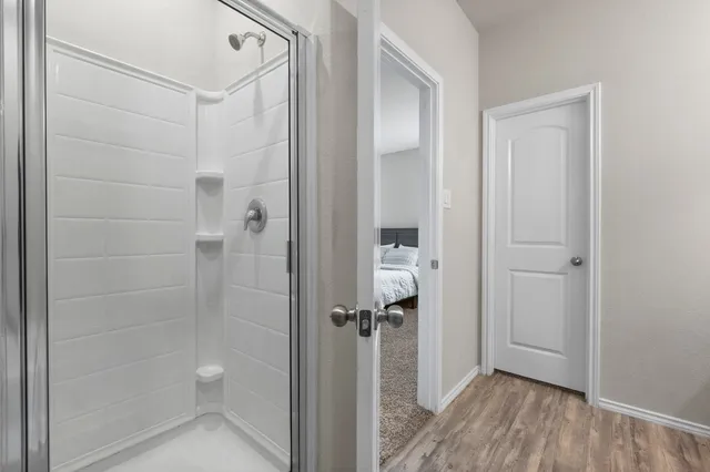 a view of an empty walk in closet