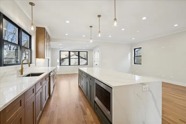 a kitchen with lots of counter top space