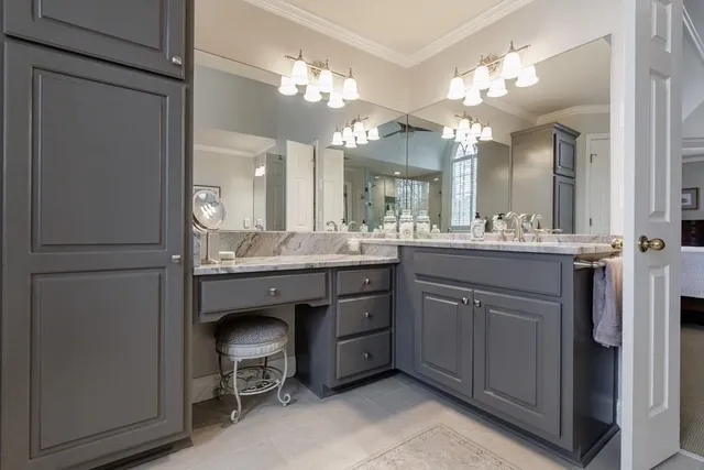 a view of a park with large trees