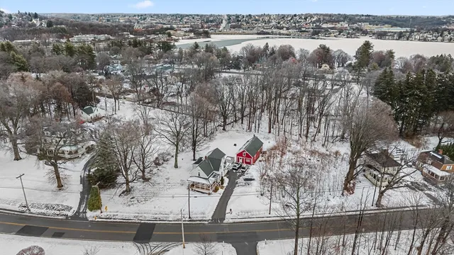 an aerial view of beach and residential houses
