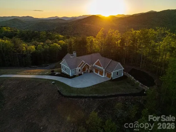 a view of a house with a mountain and a forest