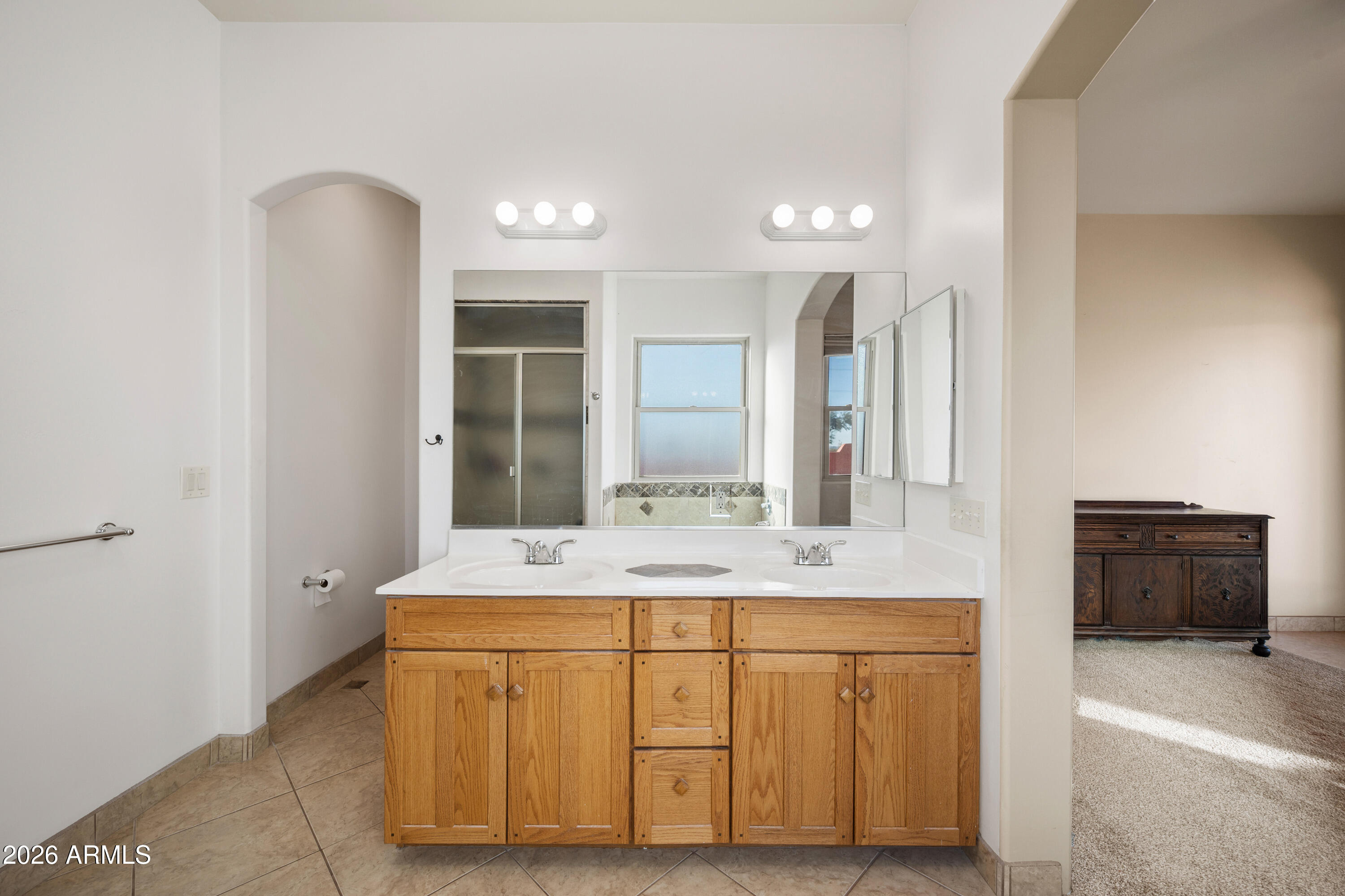 8679 North Warren Road Maricopa, AZ 85139 - Photo 14 of 40 a bathroom with a sink and a mirror