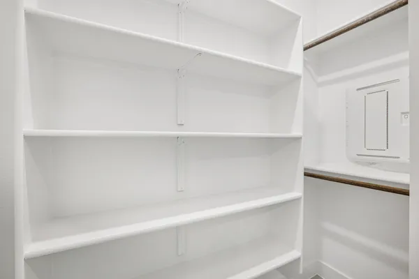 a view of an empty walk in closet