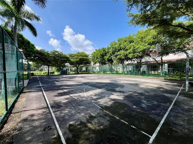 a view of a yard with plants and trees