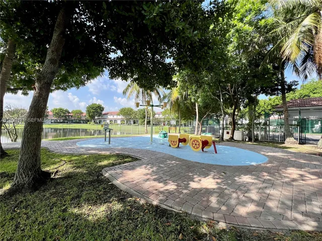 a view of a park with slide