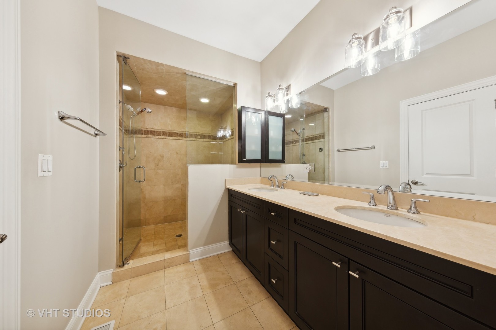 2136 West Division Street, Unit 3 Chicago, IL 60622 - Photo 18 of 37 a spacious bathroom with a double vanity sink mirror and shower