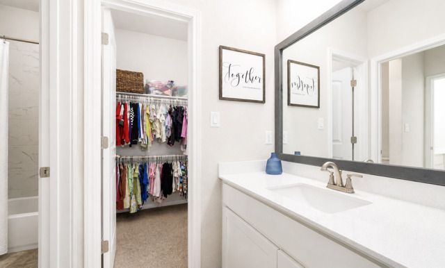 1928 Lakeside Ranch Road Georgetown, TX 78633 - Photo 30 of 37 A well-appointed bathroom vanity with a full-size mirror complements the adjacent walk-in closet.