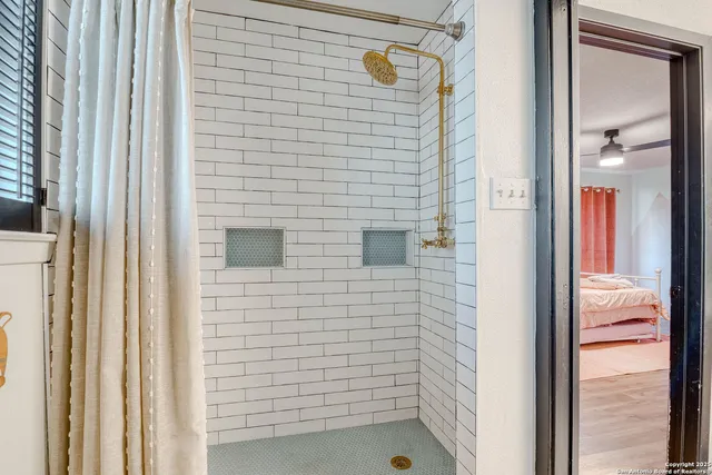 a bathroom with a shower