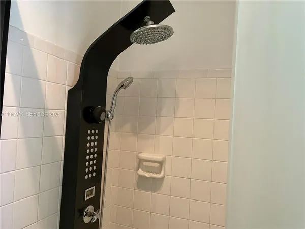 a close view of a bathroom shower