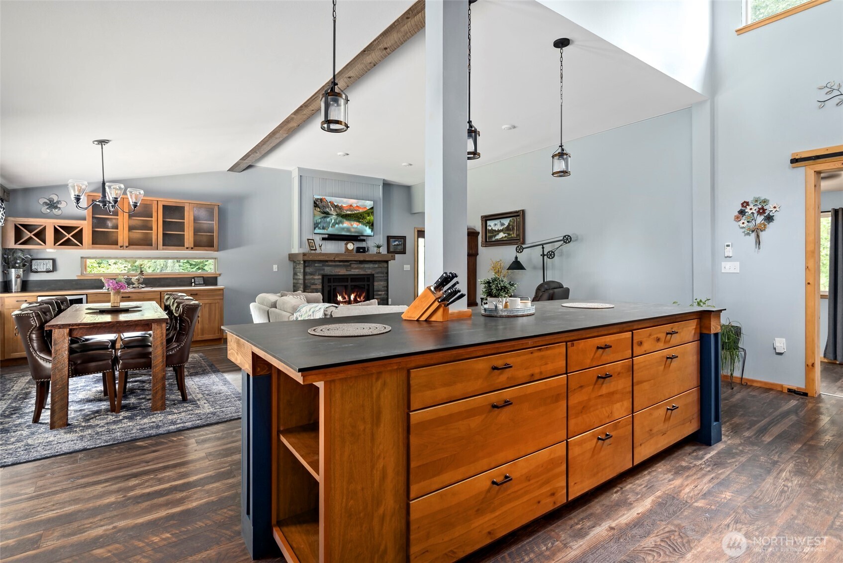 25451 Lake Cavanaugh Road Mount Vernon, WA 98274 - Photo 12 of 40 a living room with stainless steel appliances kitchen island granite countertop a stove and a sink