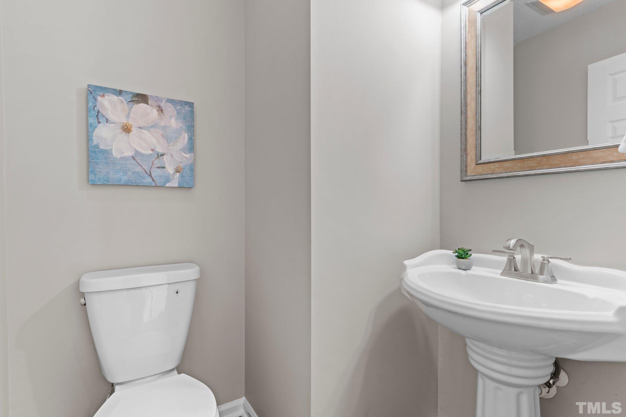 9136 Colony Village Lane Raleigh, NC 27617 - Photo 10 of 17 a bathroom with a toilet a sink and a mirror