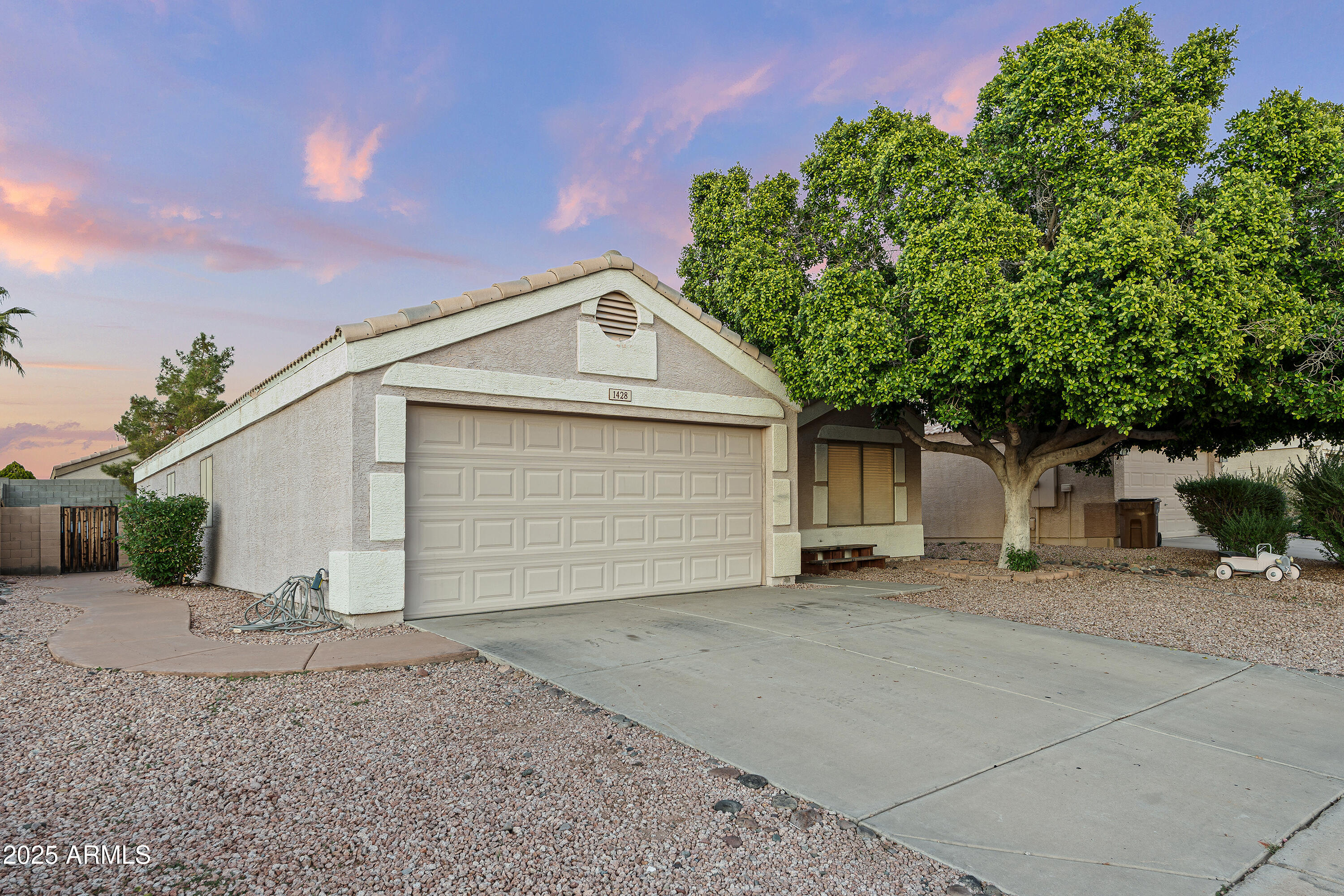 1428 West Mesquite Avenue Apache Junction, AZ 85120 - Photo 2 of 16 a front view of a house with a yard and garage