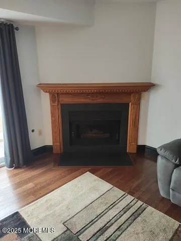 a living room with a fireplace