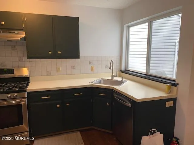 a kitchen with a sink and a stove