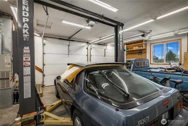 a view of a car parked in garage