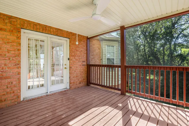 a backyard of a house with trees and entertaining space