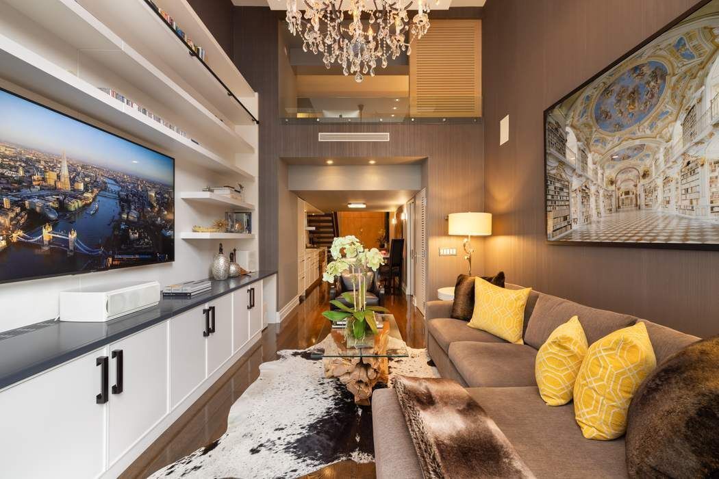 421 Hudson Street, Unit 420 Manhattan, NY 10014 - Photo 3 of 15 a living room with furniture and a flat screen tv