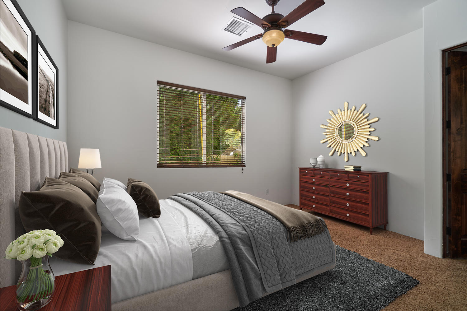 695 West Racquet Club Road Palm Springs, CA 92262 - Photo 31 of 50 a bedroom with a bed and a chandelier