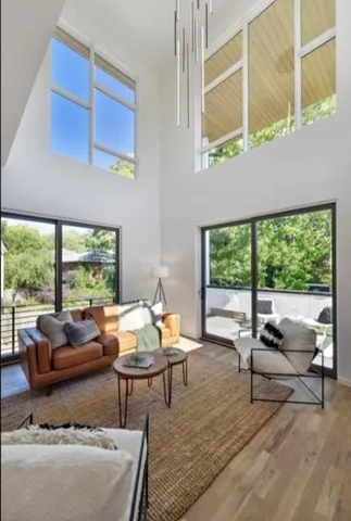 a view of balcony with furniture