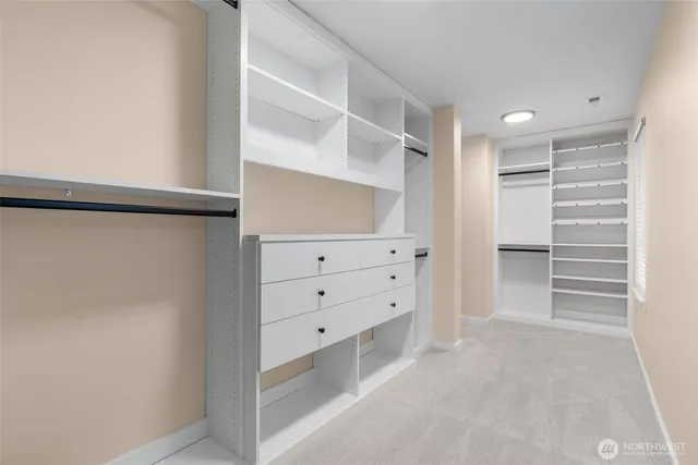 a view of walk in closet with empty racks