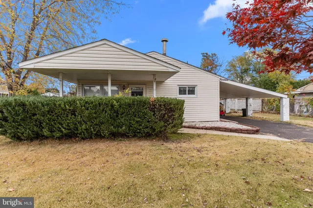 a view of a house with a yard and potted plants