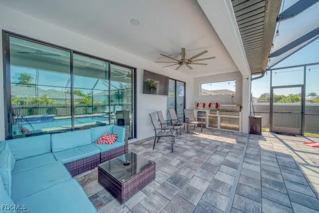 a view of a swimming pool with a porch