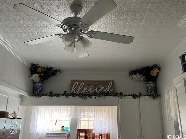 2100 Nesmith Road Nesmith, SC 29580 - Photo 3 of 37 Detailed view of ceiling fan, refrigerator, and ornamental molding
