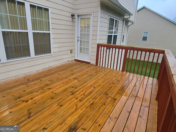 a view of wooden balcony