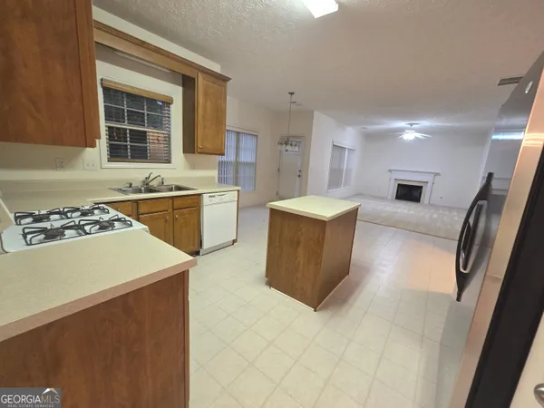 a kitchen with a stove a refrigerator and a sink