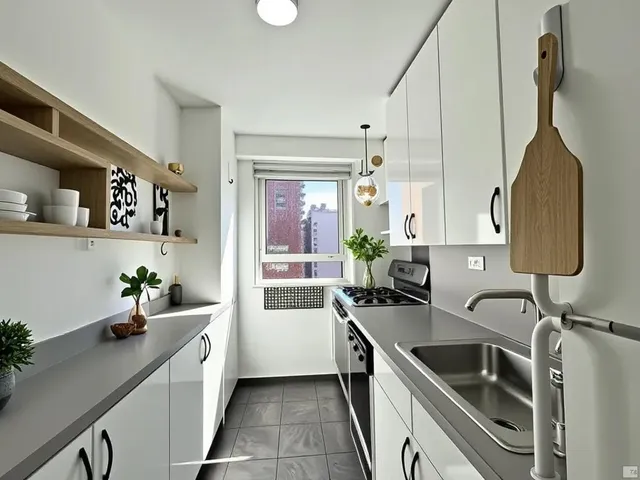 a kitchen with a sink cabinets and stainless steel appliances