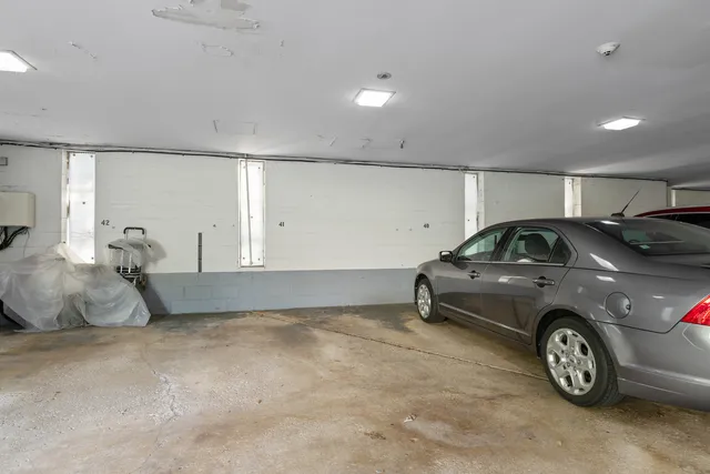 a car parked in a garage