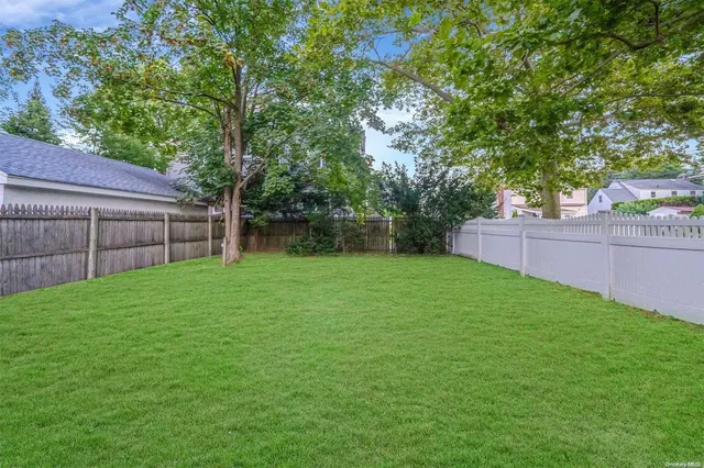 a view of a backyard with a tree