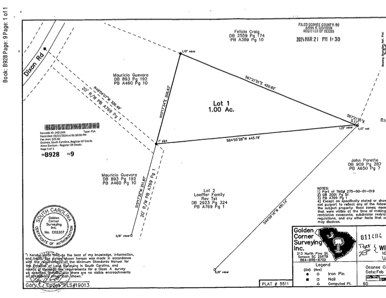 163 A Dixon Road Westminster, SC 29693 - Photo 3 of 9 This detailed plat map outlines property boundaries and associated features.