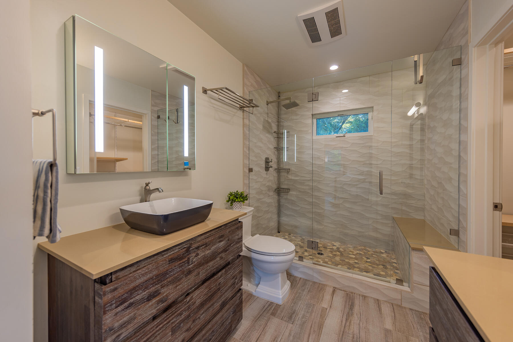 217 Sierra Road Ojai, CA 93023 - Photo 37 of 50 a bathroom with a sink toilet and shower