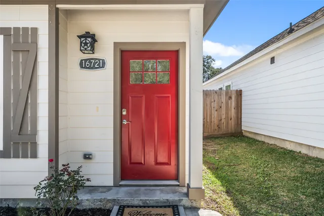 a view of a door with a red door
