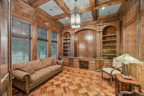 a view of a dinning room with furniture and outdoor space