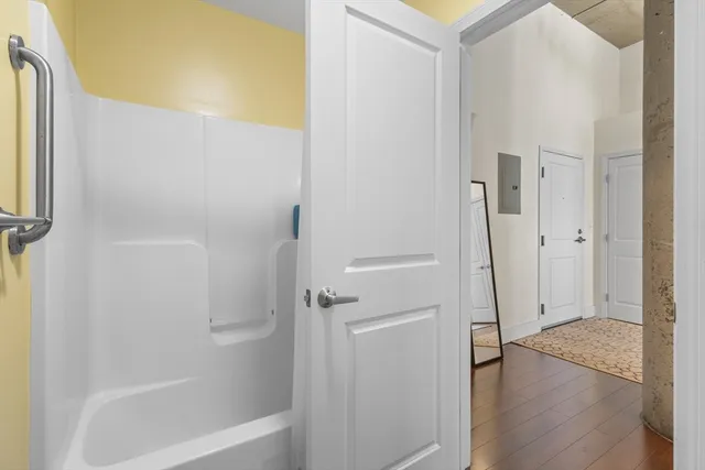 a bathroom with a bathtub