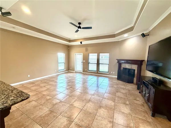 a view of a livingroom with a flat screen tv