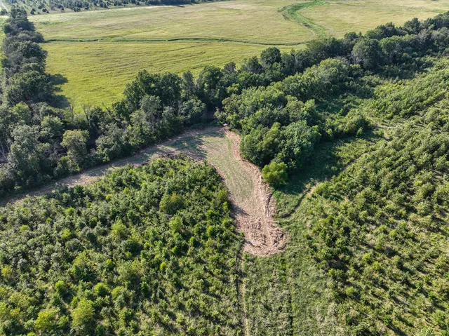 a view of a lake with a garden