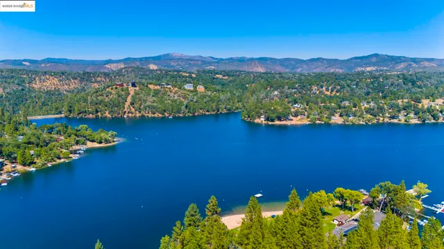 a view of a lake with a mountain in the background