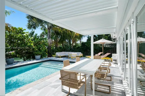 an aerial view of a residential house with a yard