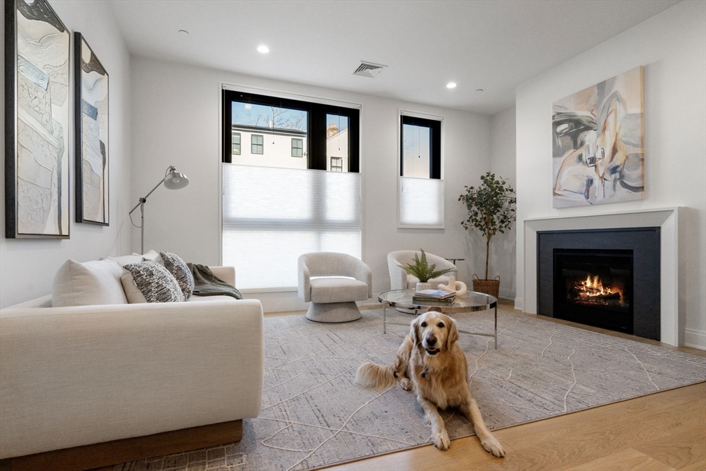 100 Linden Street, Unit 102 Wellesley, MA 02482 - Photo 7 of 30 a living room with furniture and a fireplace