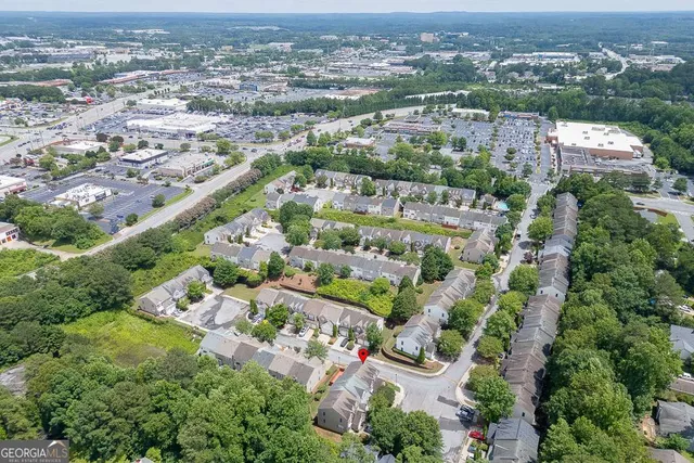 an aerial view of residential building with outdoor space