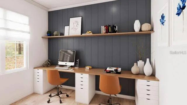 a view of workspace with a window